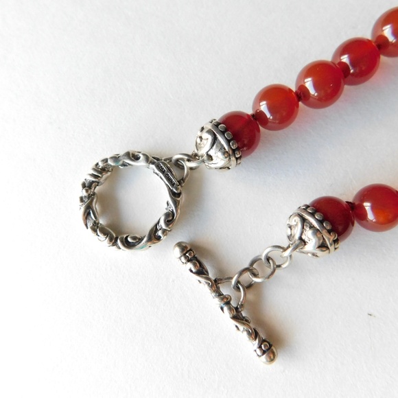 sterling and carnelian stone knotted bead necklace - Picture 5 of 6